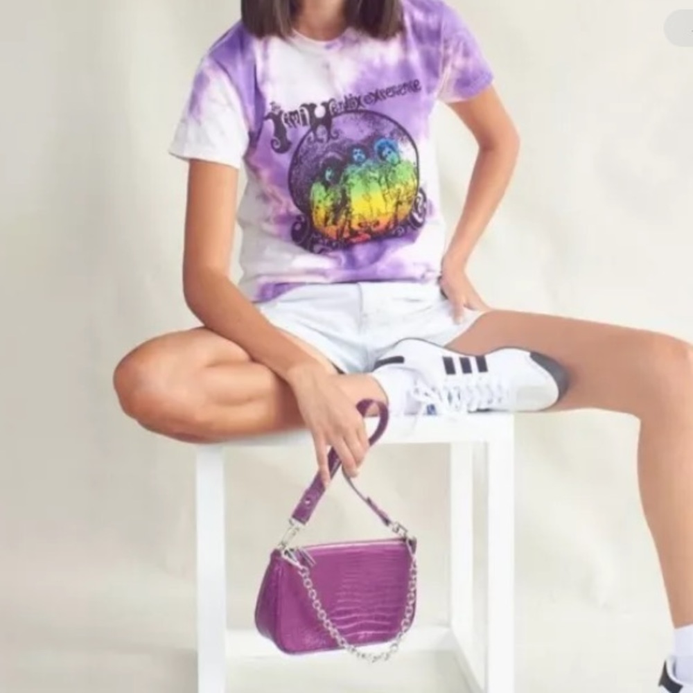 Jimi Hendrix Tie dye Tee Shirt Small Urban Outfitters   Purple Cotton Crew Neck